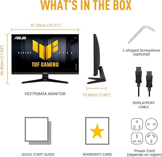 ASUS TUF GAMING VG279QM5A 27 Fast IPS 1920x1080 0.3ms 240Hz 240Hz DP HDMI Speaker VESA 3 YEARS ELMB SYNC, 99% sRGB, Gaming AI MONITOR