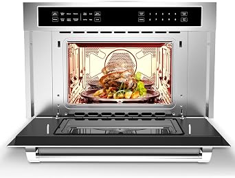 30 Inch Built-In Convection Microwave Oven Combo, 1.6 Cu. Ft., 1700W - Air Fryer - Broil, Bake, Roast - Touch LCD Control, Drop-Down Door, Child Safety Lock - Stainless Steel - Color
