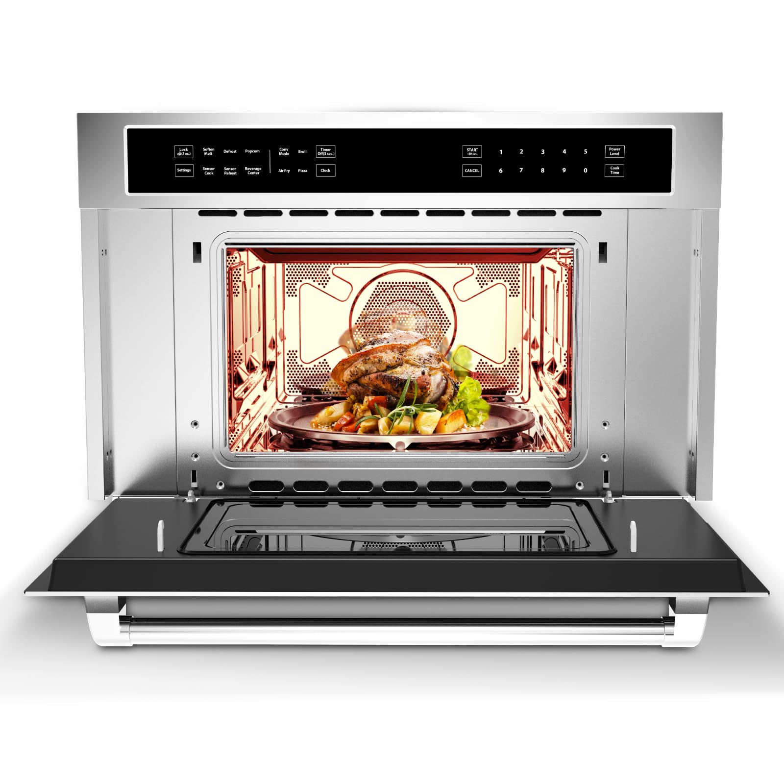 30 Inch Built-In Convection Microwave Oven Combo, 1.6 Cu. Ft., 1700W - Air Fryer - Broil, Bake, Roast - Touch LCD Control, Drop-Down Door, Child Safety Lock - Stainless Steel - Color: