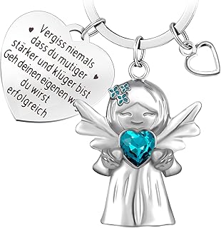 Llavero de ángel de la guarda con piedras preciosas y flores de color lila, regalo motivador, regalo para novia, madre, hermanas, colegas, etc. (azul), azul, kompakt