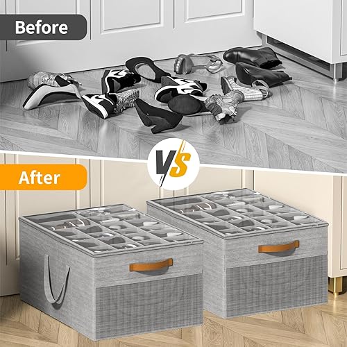 Miniatura 4 de Aokeyee Organizador de almacenamiento de zapatos para armario, contenedores de almacenamiento grandes con cubierta transparente y asas reforzadas,