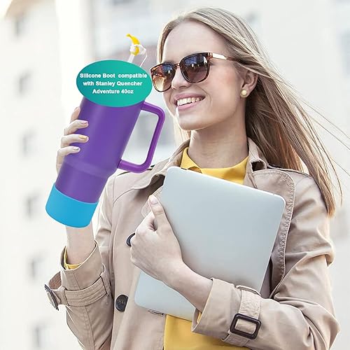 Miniatura 7 de Paquete de 4 botas de silicona para Stanley Cup de 40 onzas Quencher Adventure y Stanley IceFlow de 30 onzas y 20 onzas, reduce los arañazos de