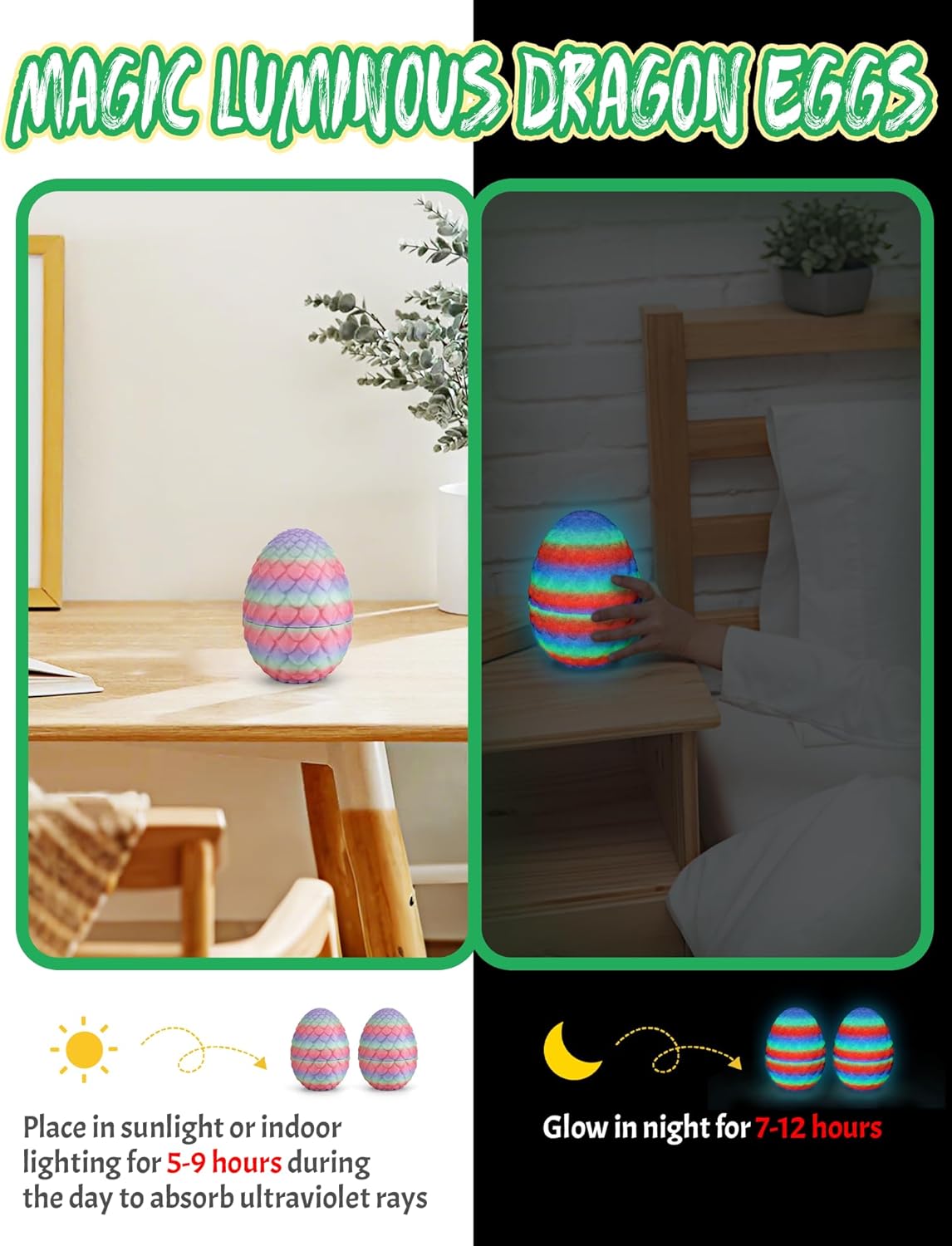 Cessfle Prefilled Easter Eggs with 3D Printed Dragon with Wings Inside, 8" 3D Articulated Crystal Winged Dragon Egg, Easter Basket Stuffers for Boys Kids Teen 4-6 5-7 8-12 (Luminous Rainbow) - Image 2