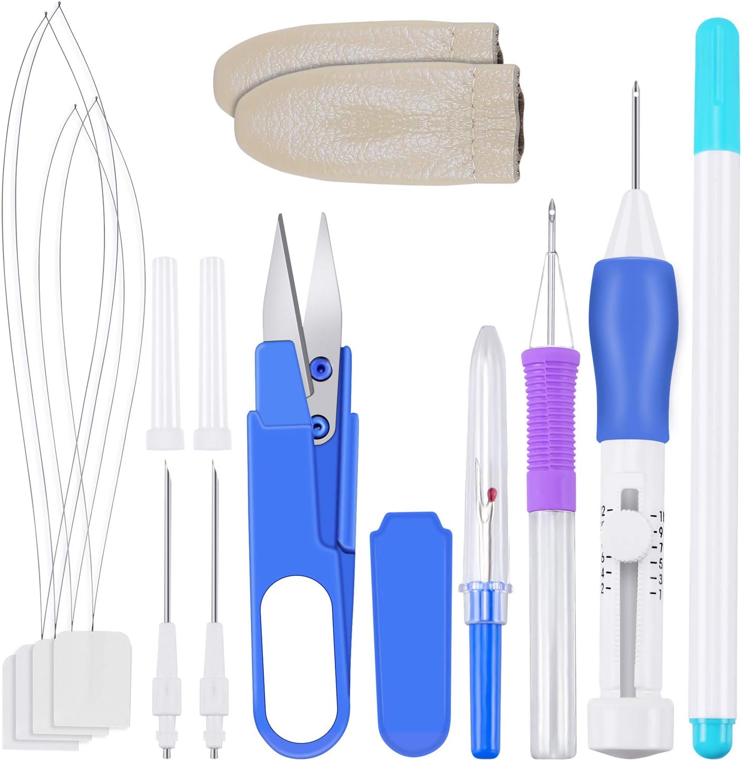 SelfTek 12 Piece Punch Needle Embroidery Kits, Embroidery Pen Needle Punch kit- Finger Protectors Craft Tools with Storage Box for Embroidery Floss Cross Stitching Beginner