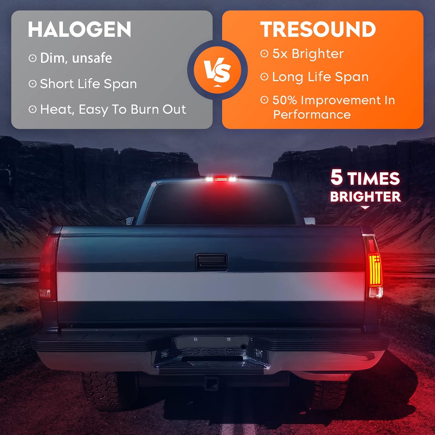 Tresound Tail Lights + 3rd Third Brake Cargo Lamp for Silverado 94-98, for Chevy GMC C/K C1500 C2500 C3500 K1500 K2500 K3500 88-00, for Blazer 92-94, Rear LED Taillights Assembly