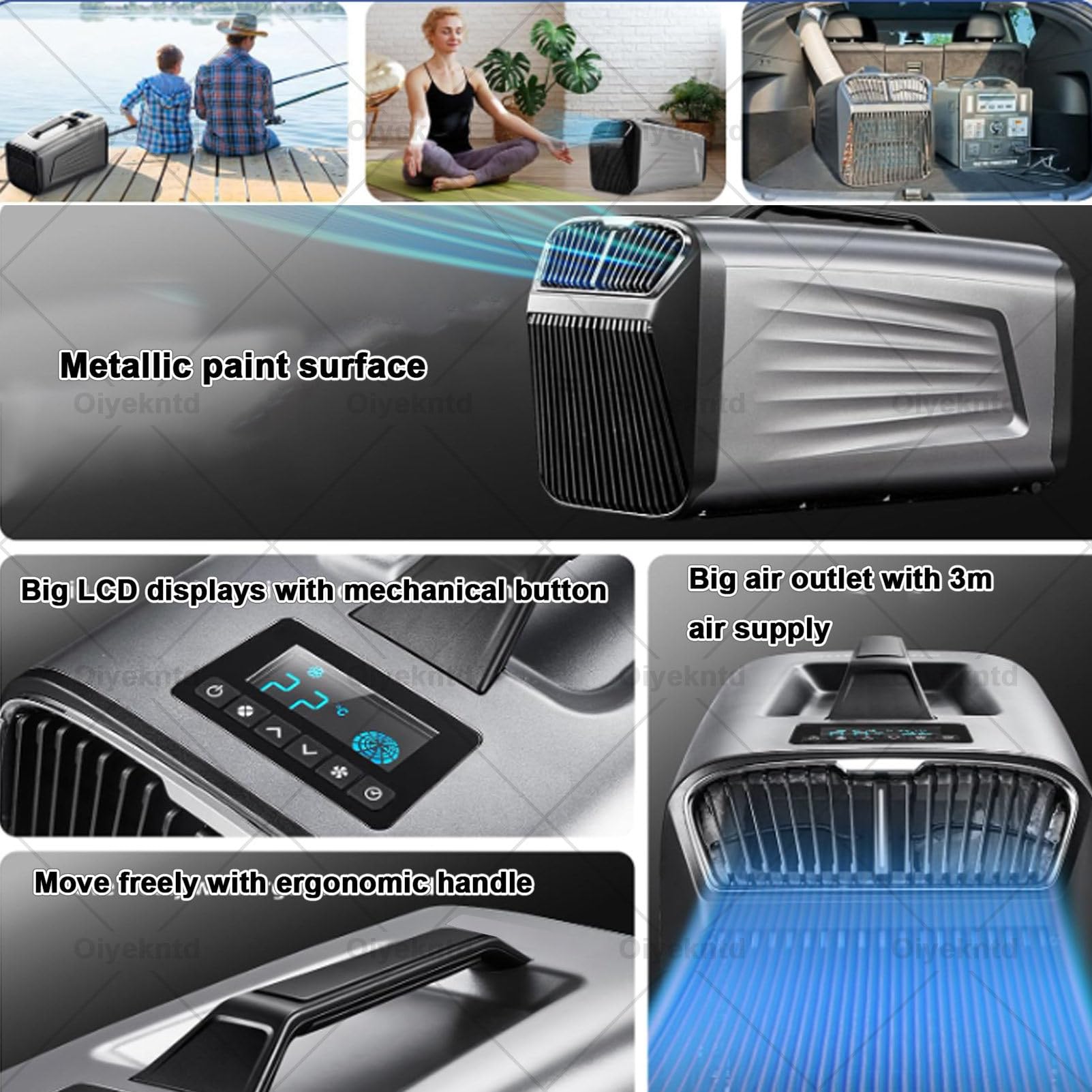 Tragbare Klimaanlage (5200 BTU), 400 W, leises mobiles Camping-Klimagerät mit Kompressor, geringer Stromverbrauch für Zelt und Wohnmobil, Kühlung + Entfeuchtung + Ventilator + Schlafmodus 220V