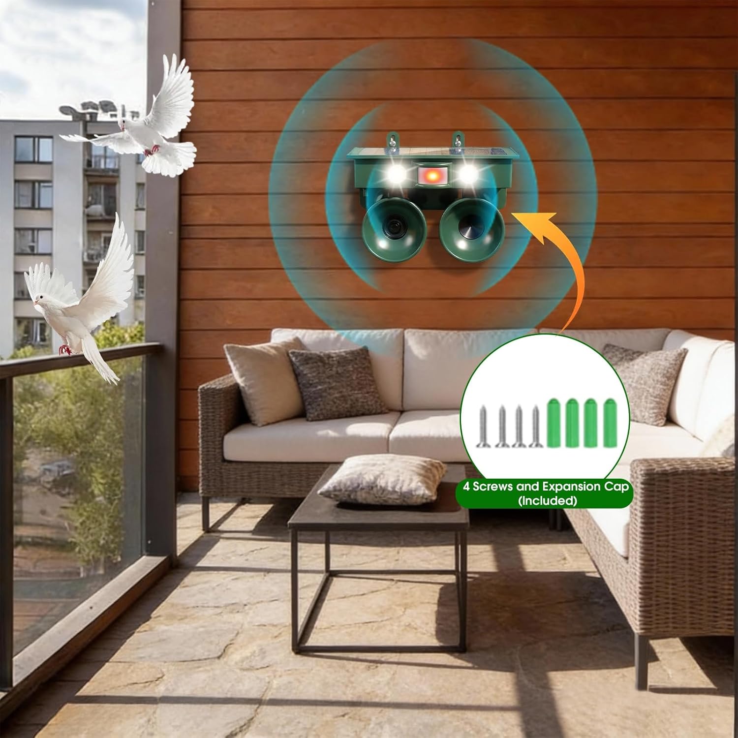 2026 Upgraded Solar Bird Repellent Outdoor: Ultrasonic Pigeon Repeller with Motion Sensor&LED Flash Light-Professional Woodpecker Deterrent for Farm,Garden,Patio-Waterproof Bird Deterrent Device