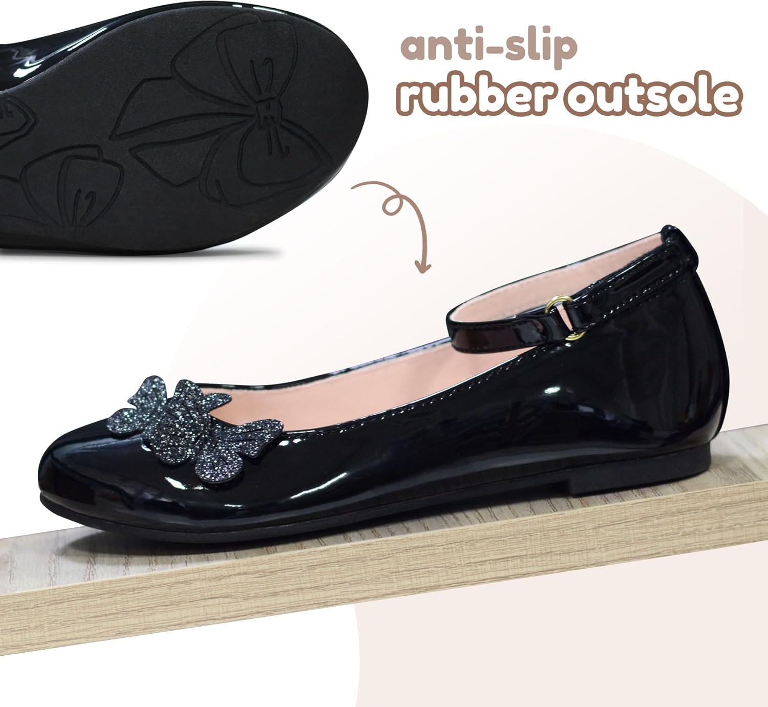 LseLom Girls Dress Shoes Butterfly Mary Janes for Girls Hook and Loop Party Wedding Flats Shoes - Image 5