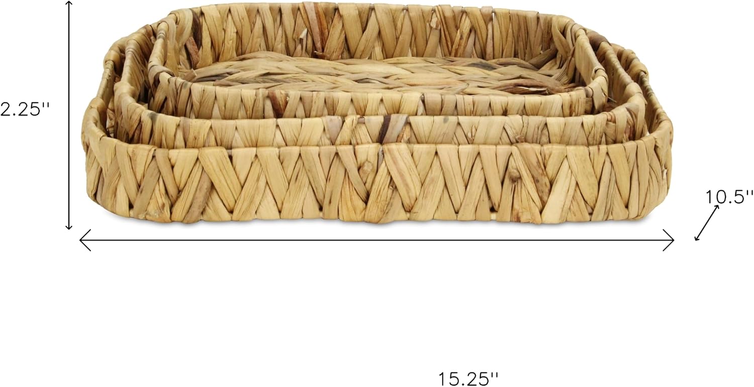HomeRoots Set of Three Natural Water Hyacinth Rectangular Basket Trays