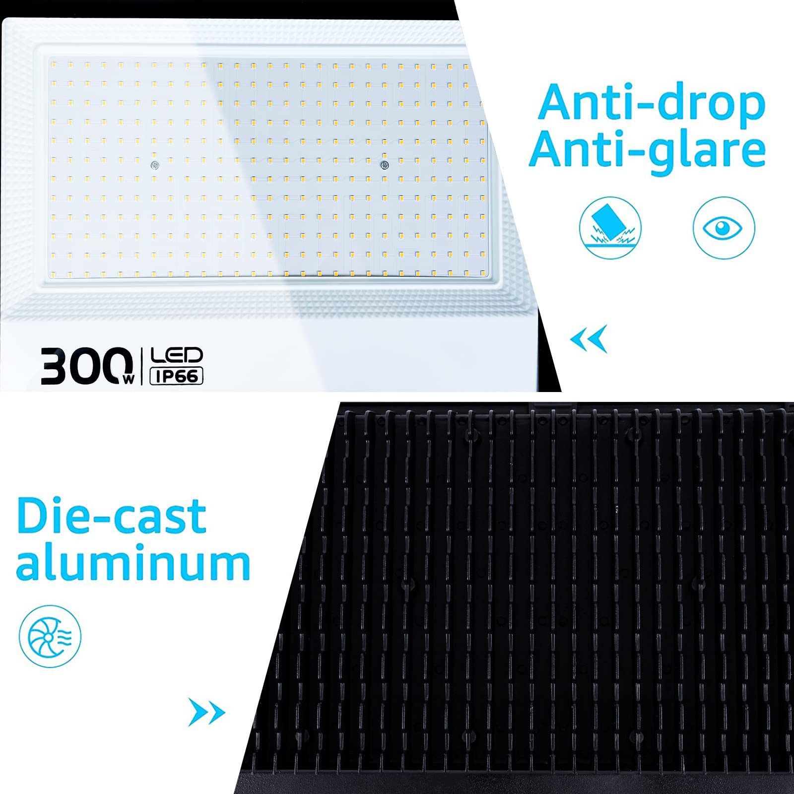 Luz de inundación LED de 300 W, blanco frío 6000 K, IP66 impermeable súper brillante luz de trabajo, 110 V, reflector al aire libre para patio, jardín, garaje, césped, cancha 4
