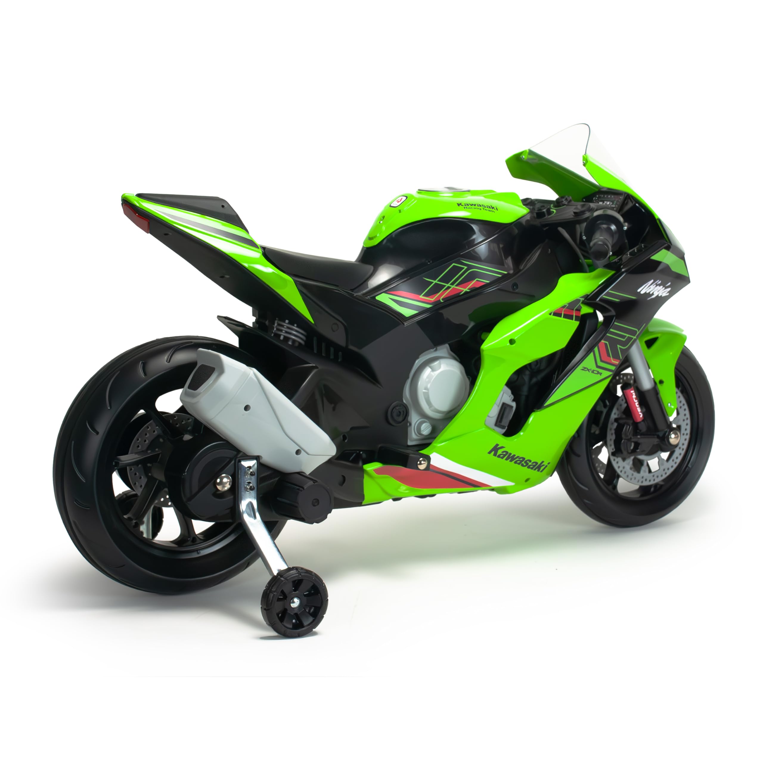 INJUSA Elektrisches Motorrad für Kinder 3-6 Jahre Kawasaki Ninja 12V - Laufzeit 2h - Lichter - Geräusche - MP3 - Stützräder - Handgas - 6 km/h - INJUSA