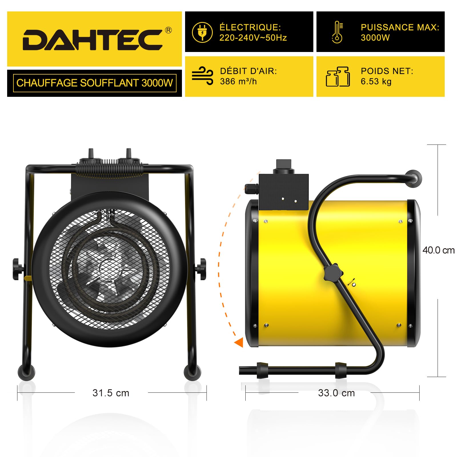 3000 W Chauffage Soufflant Professionnel 230 V avec Thermostat