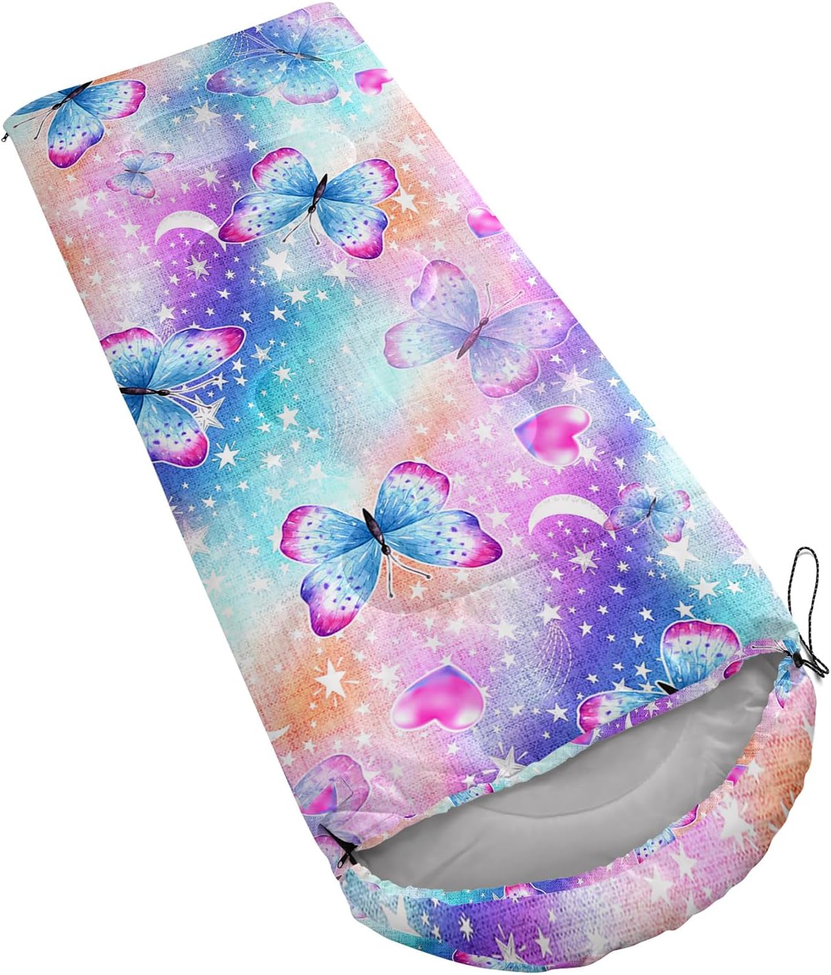 QOOMO Colorful Butterfly Printed Camping Sleeping Bags,3 Season Warm & Cool Weather,Lightweight,Waterproof Sleeping Bags for Adults & Kids,Traveling,and Outdoors,Camping Gear Equipment,31x90inch