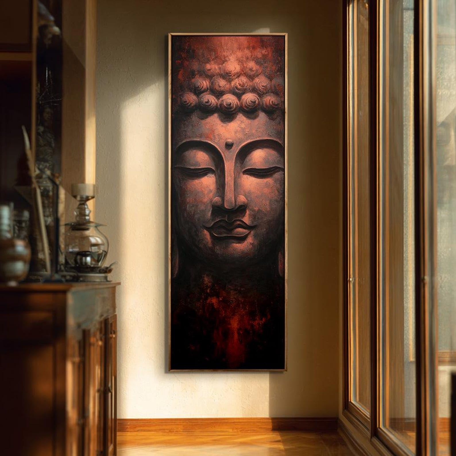 XBTYKPB Lienzo decorativo para estudio de yoga, arte de meditación alto y estrecho, decoración de pared zen, pieza decorativa delgada, arte de pared de Buda vertical (60x180cm/sin marco)