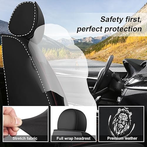 Miniatura 3 de Fundas de asiento delantero de automóvil para Mazda CX-5 2000-2024, 2 asientos de ajuste personalizado, funda protectora de cuero (barras negras y