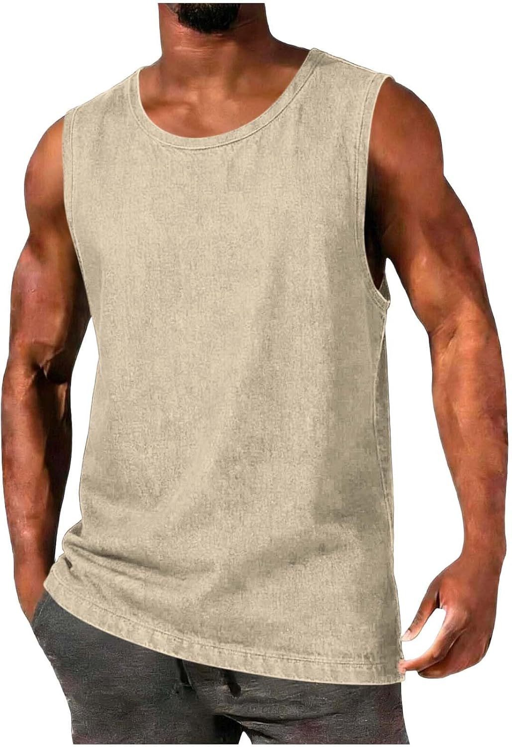 Men's Sleeveless Shirts Faux Denim Workout Tank Tops Casual Muscle Washed T Shirt Summer Beach Tee Loose Fit Tank