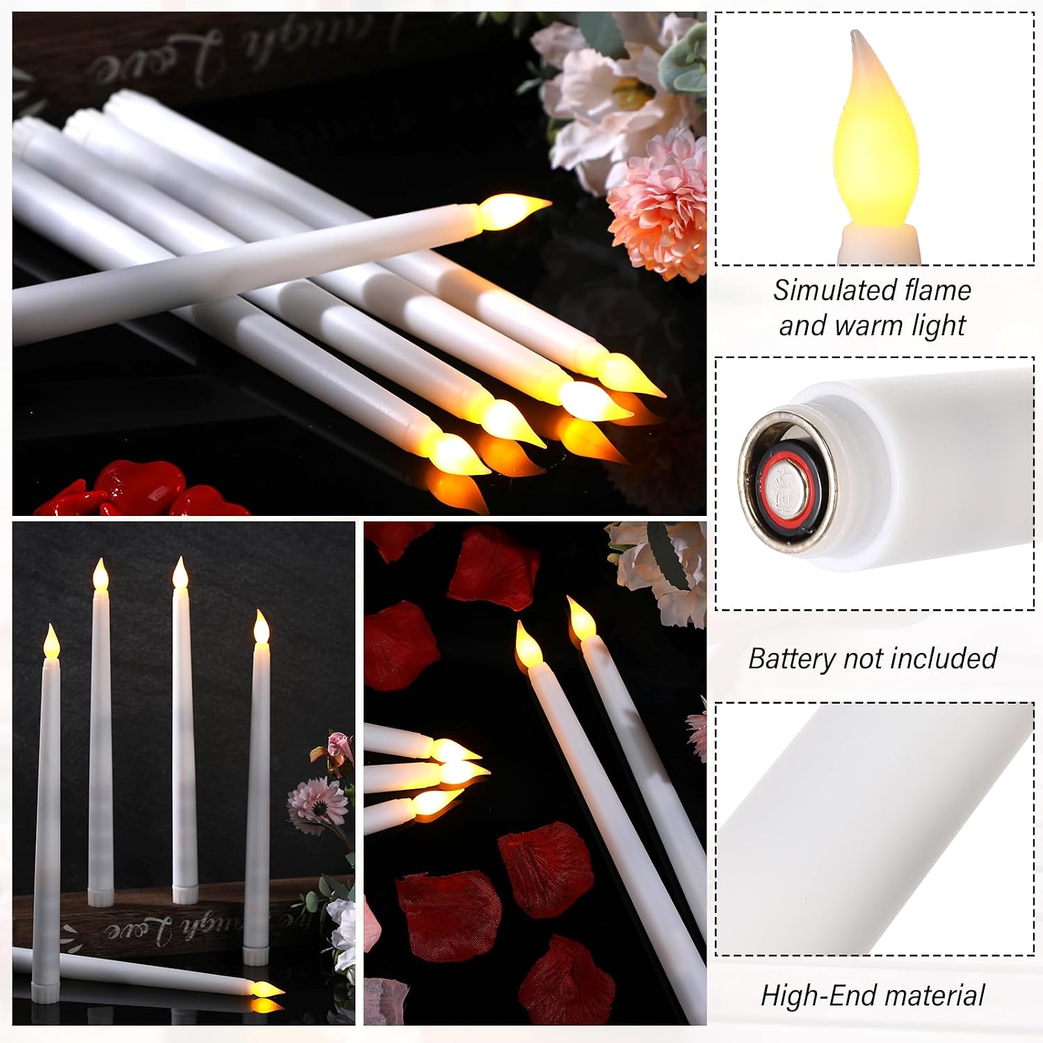 Aurelema 12 Sets Taper Candle Holder for Christmas, Candlestick Holders Taper Flameless LED Candles Set for Wedding Party Table Dinning Party Decor Centerpiece with Remote(Gold)