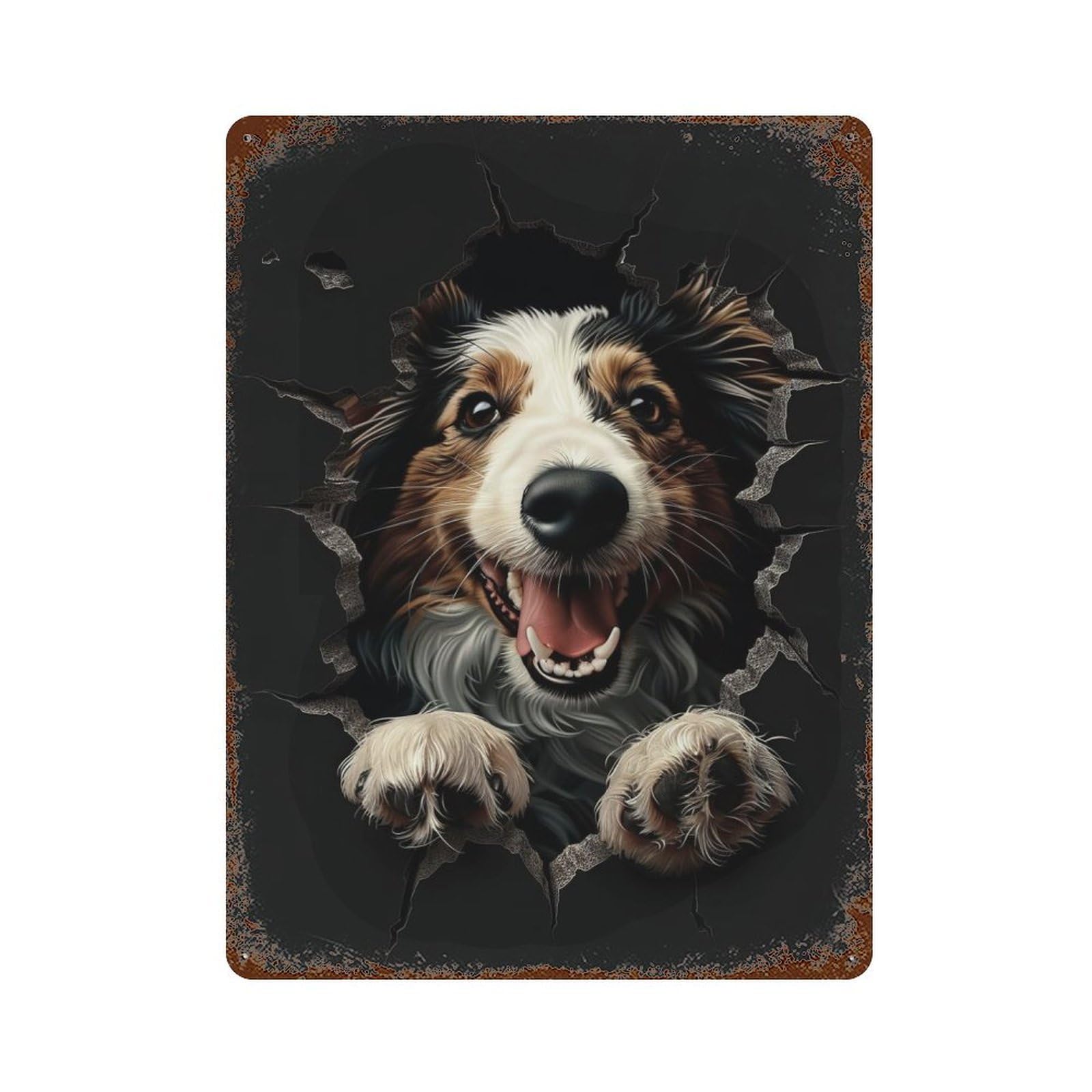 Weathered Tin Sign with Borzoi Design 15.7"x11.8", for Basement, Hobby Room And Garage Decor, Industrial Home Decor