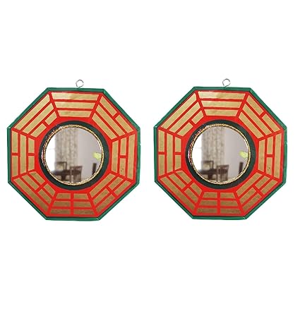 Bless Kraft Bagua Mirror for Vastu Feng Shui Convex Bagua Mirror Positive Energy, Protection Wall Door Hanging for Home and Office (Multicolor, 7.5 inch) (Referred by Vastu Expert) (Medium)(Pack Of 2)