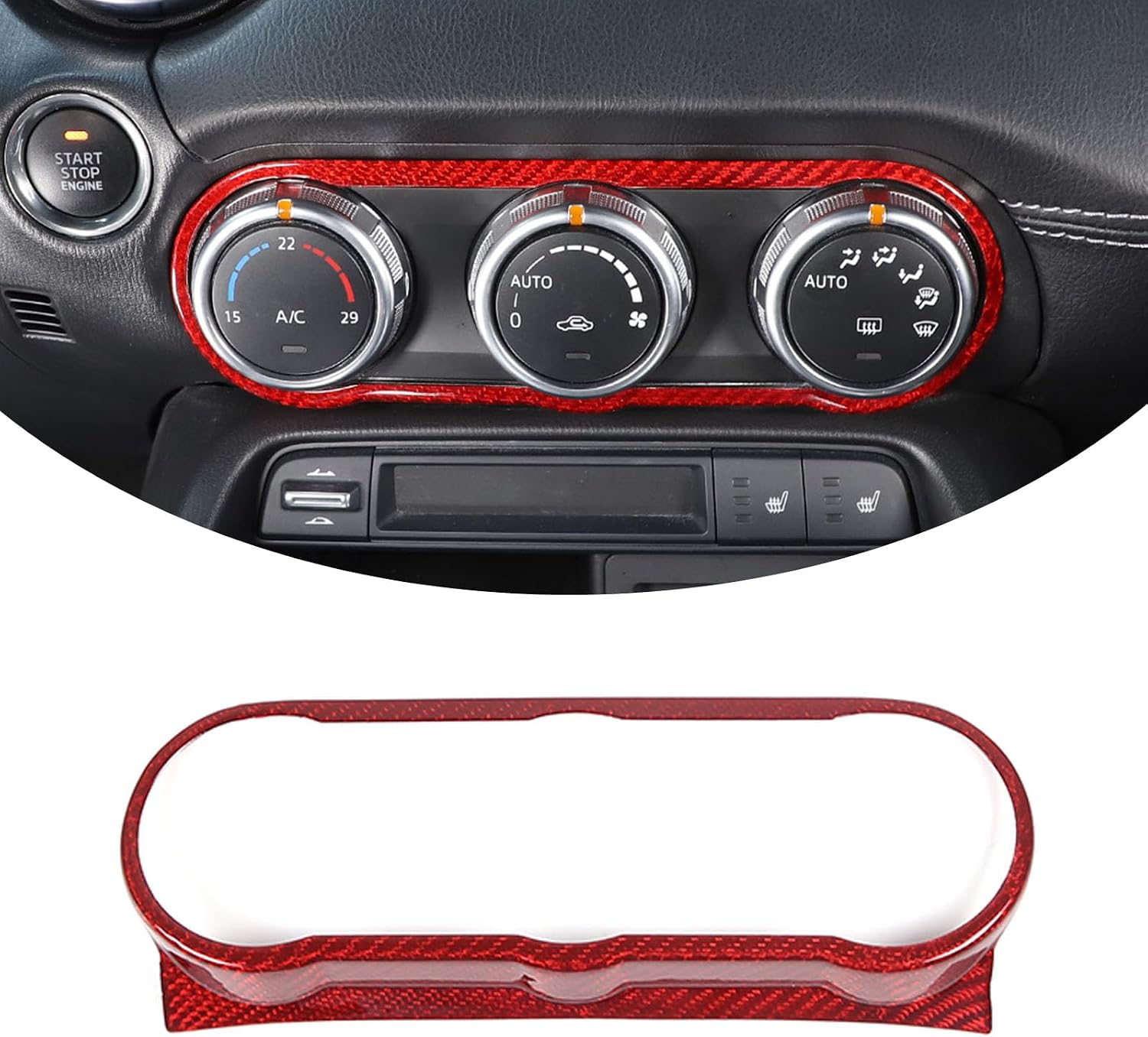 Real Carbon Fiber Car Central Console Trim Frame,Fit for Mazda MX-5 ND Fiat Abarth 124 2016-2025+ Car Console Air Condition Button Trim Protection Frame,Interior Accessories (Black Carbon Fiber)