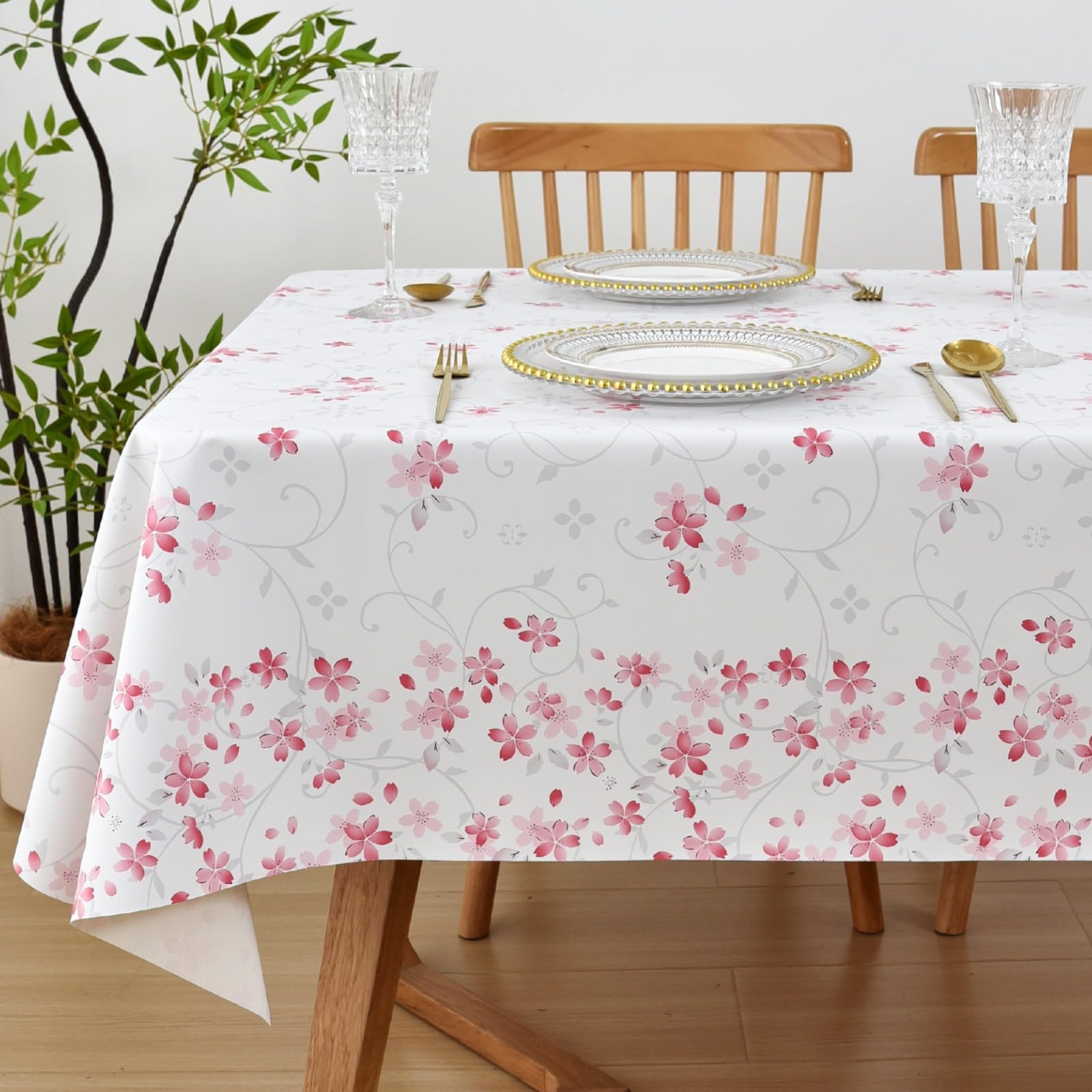 Yofori PVC Table Cloth, Cherry Blossom, 137x220cm, Rectangular