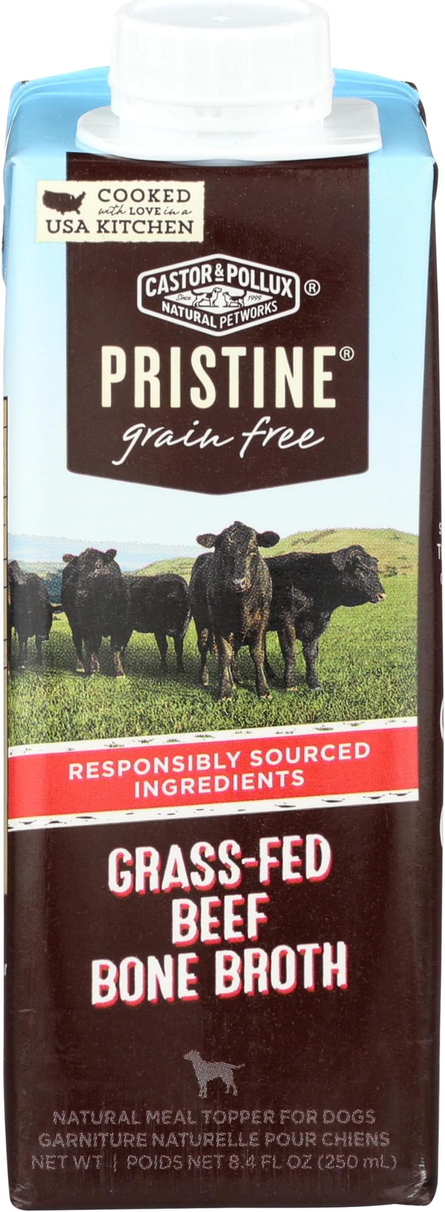 Castor & Pollux Pristine Grass-Fed Beef Bone Broth Dog Food Topper, 8.4 FZ