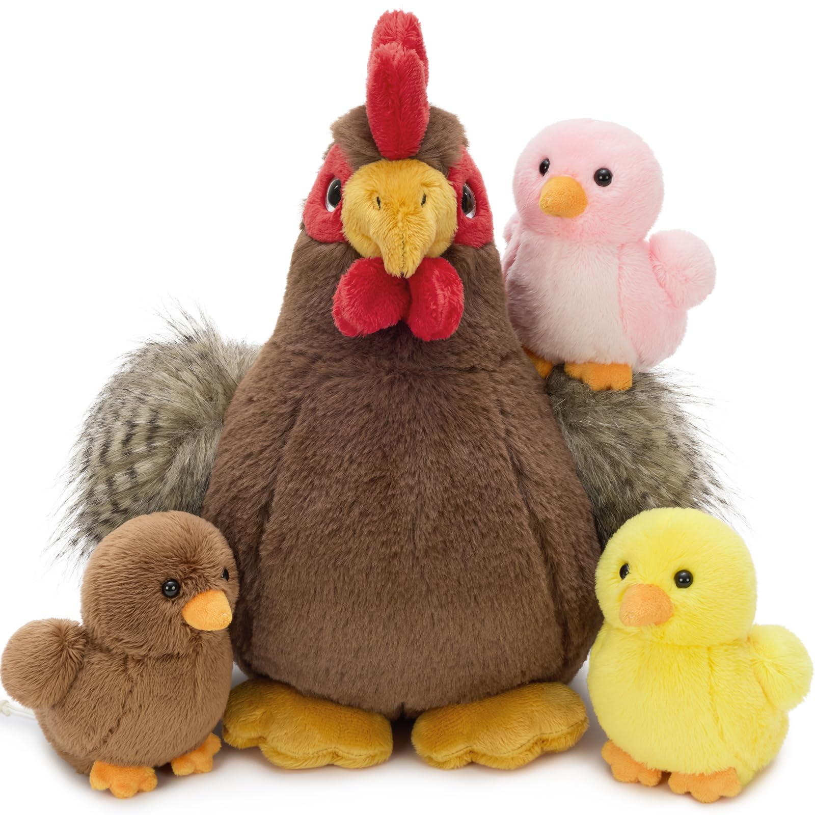 MorisMos Grande Pollo Teddy Giocattolo Morbido, 30 Cm Mamma Con 3 Cuddly Bambino All'Interno, Animale Pieno In Peluche, Kawaii Regali Per Bambini Ragazze Ragazzi Deco Festa Di Compleanno