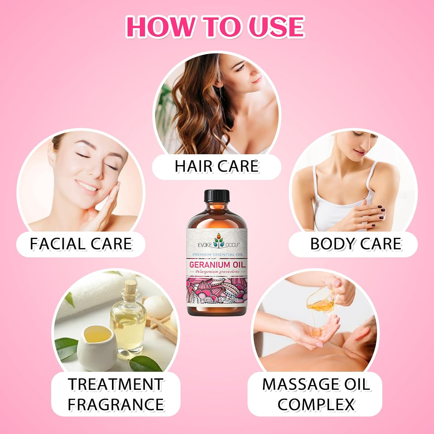 EVOKE OCCU & Geranium Essential Oil for Skin, Hair, Diffuser, Aromatherapy - 4 Fl Oz