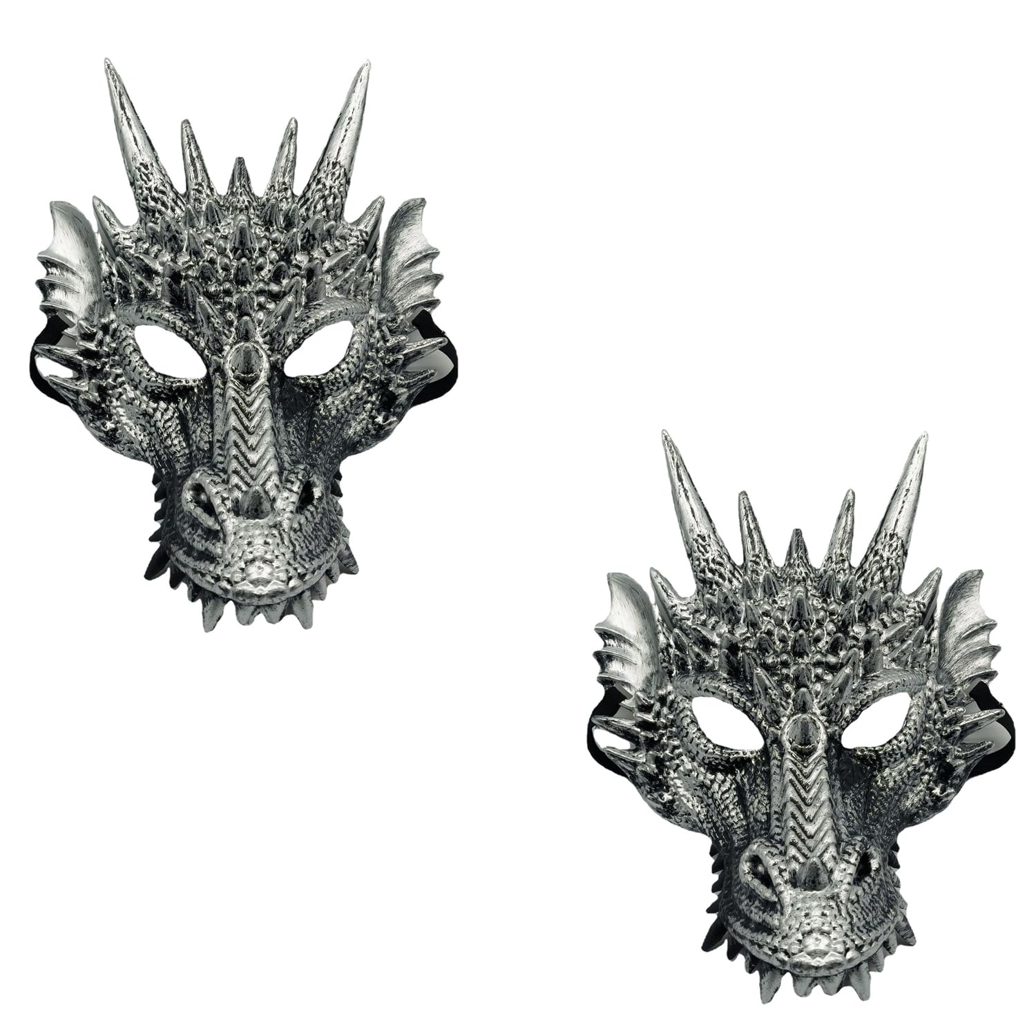 Komonee 2 x Dragon Silver Mask Halloween Adult Drake Lizard Costume Party Game Unisex Fancy Dress Up GOT Outfit Dungeons Thrones