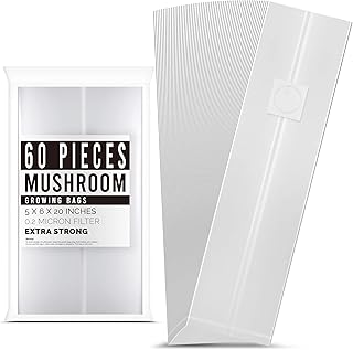 LOSTRONAUT 60-Pack Mushroom Grow Bags - Extra Strong, Large Autoclave Bags with 2 Micron Fiber for Spawn, CO2 Control, Cultivation Kit & Gardening Supplies - Mushroom Growing Kit