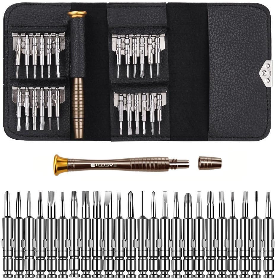 25 in 1 Screwdriver Set, COSVE Mini Precision Screwdriver Tool Set for PC, Glasses, Mobile Phone, Laptop, Watch, RC Quadcopter Drone in Leather Case(Chrome Vanadium Steel)