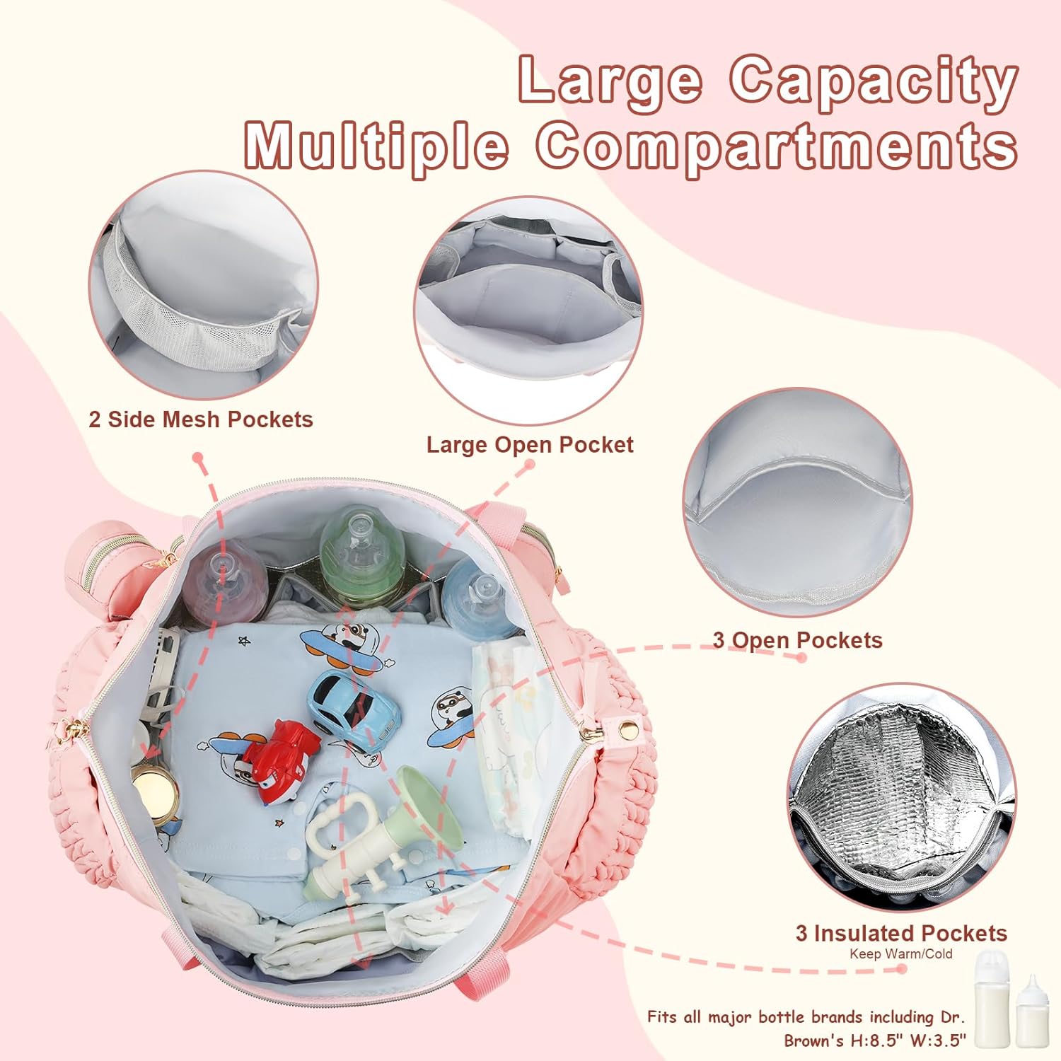 Yorige Diaper Tote Bag for Baby 6pcs, Large Mom Hospital Bags with Changing Pad Pacifier Case for Labor Delivery Boy Girl