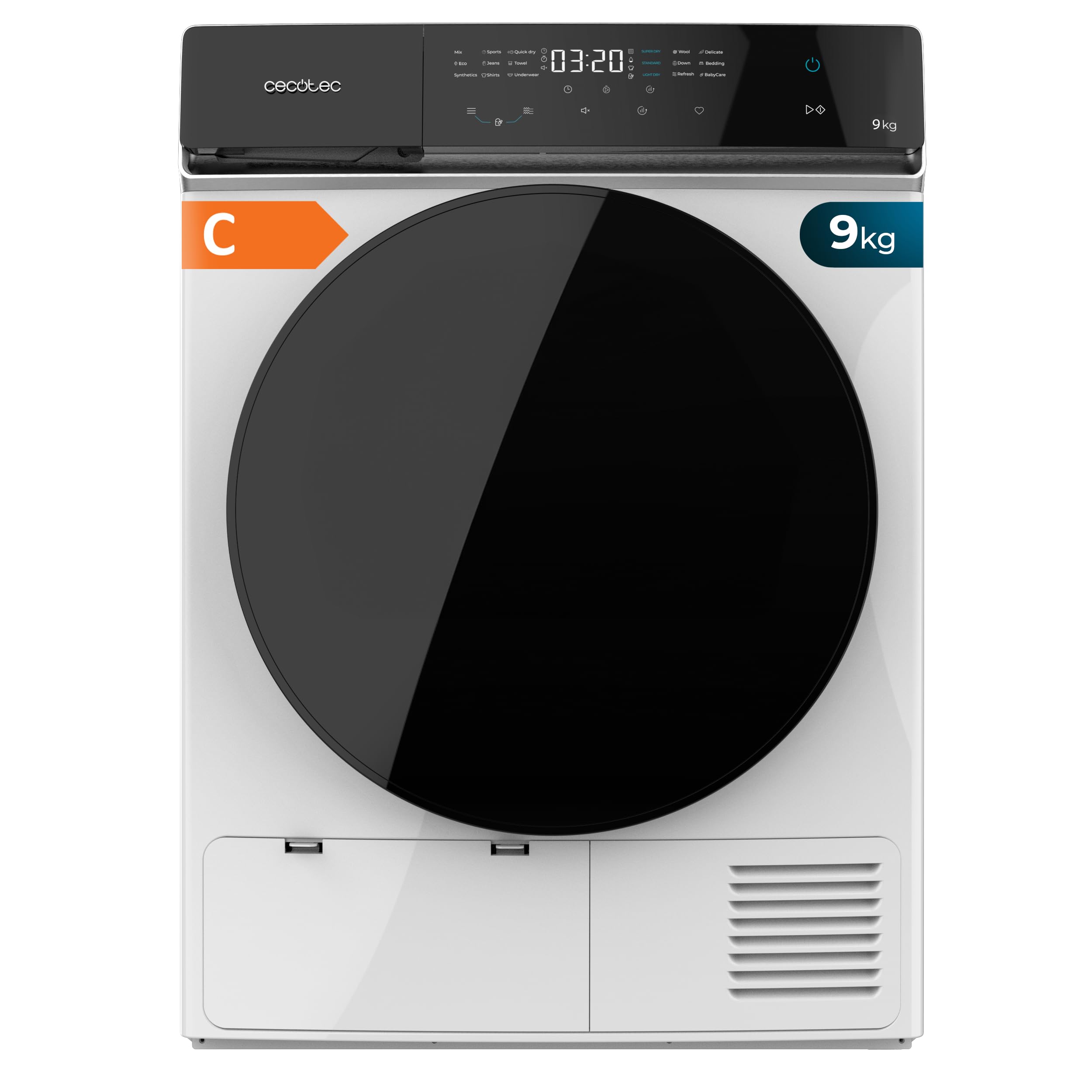 Cecotec Secadora de Ropa Bomba de Calor 9kg Bolero DressCode Dry 9400 A+++. 600W, Bajo Consumo, Full Touch, Plancha Fácil, 15 Programas, Secado Automático y Tambor de Acero Inoxidable