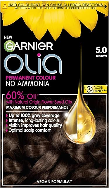 Garnier Olia 5.0 Brown Permanent Hair Dye, Up to 100% Grey Hair Coverage, Visibly Improved Hair Quality, 3X More Shine, No Ammonia & 60% Oil Powered Formula