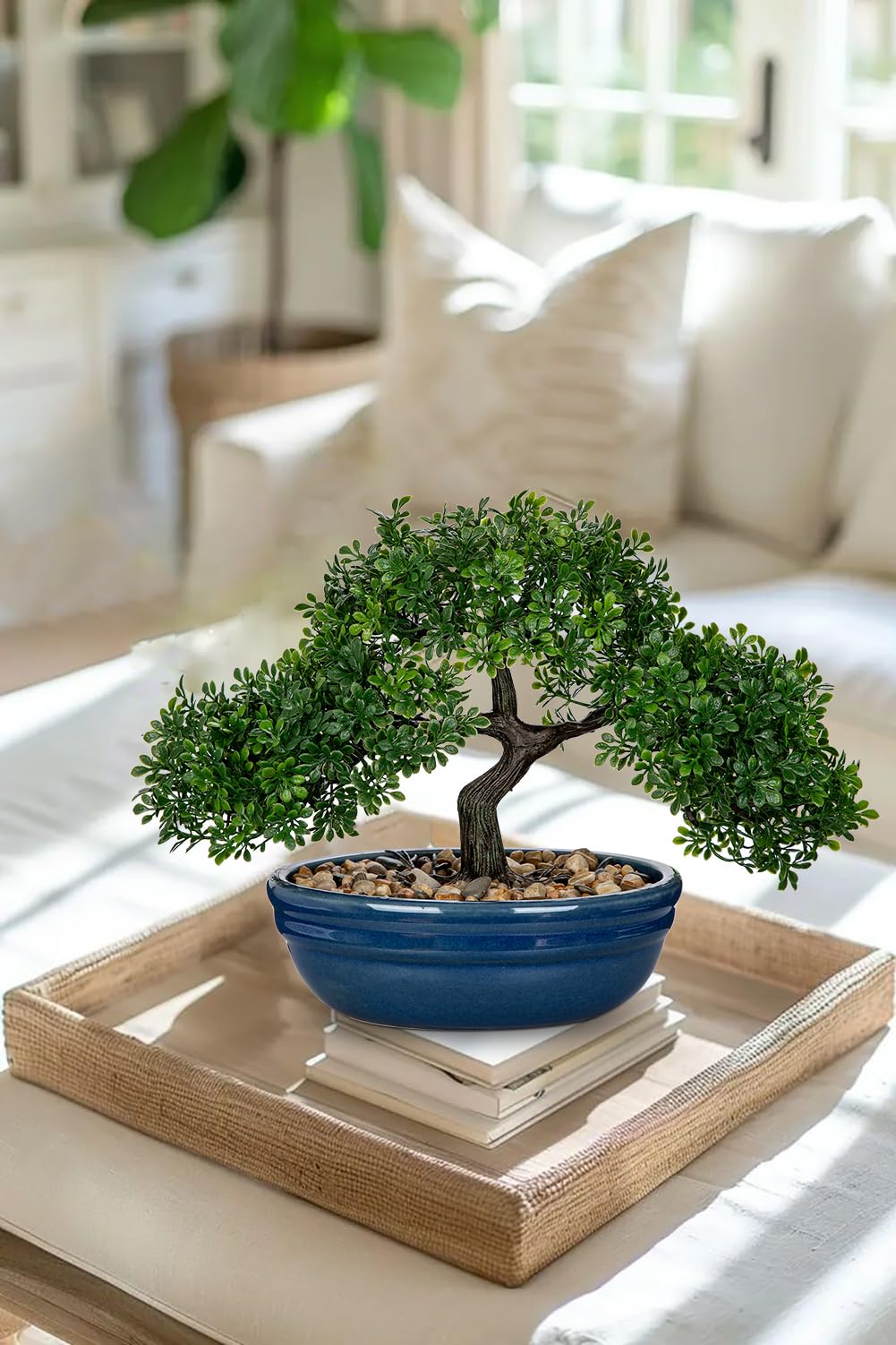 Briful Bonsai artificiale da 24,1 cm, pianta finta per bonsai verde Podocarpus, piante artificiali per interni, in vaso di ceramica, pianta finta per interni, decorazione per casa, ufficio, scrivania