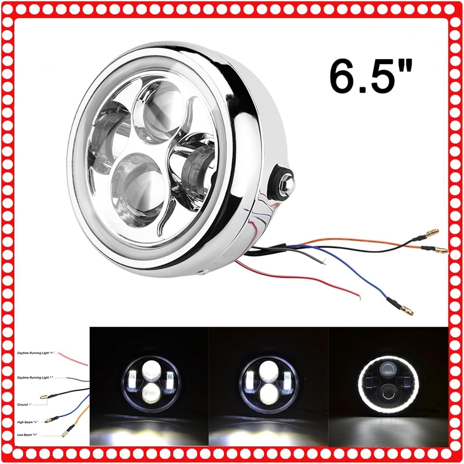 6.5" LED Motorcycle Headlight Head Lamp light Bulb Compatible with Harley Sportster Bobber Cafe Racer Compatible With Yamaha Head Light