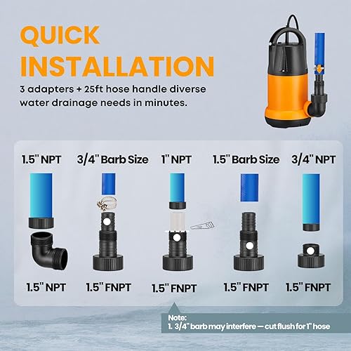 Miniatura 3 de Bomba de agua sumergible con kit de manguera de 25 pies, bomba de sumidero, bomba de utilidad con cable de alimentación de 25 pies, 4000 GPH, bomba