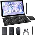 Tablet 2 em 1 com Capa, Teclado e Mouse, 10,1 polegadas, Android 12, 8 GB + 256 GB, WiFi, Bluetooth, GPS, Bateria 7000 mAh, Tela Touchscreen HD (Azul: Teclado + Mouse)