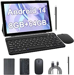 Tablet com teclado 10 polegadas 2 em 1 conjunto de tablets inclui capa de mouse Stylus filme, 4 GB + 64 GB até 512 GB tablet Android 11, WiFi Bluetooth 6000mAh bateria 8MP câmera dupla, certificação