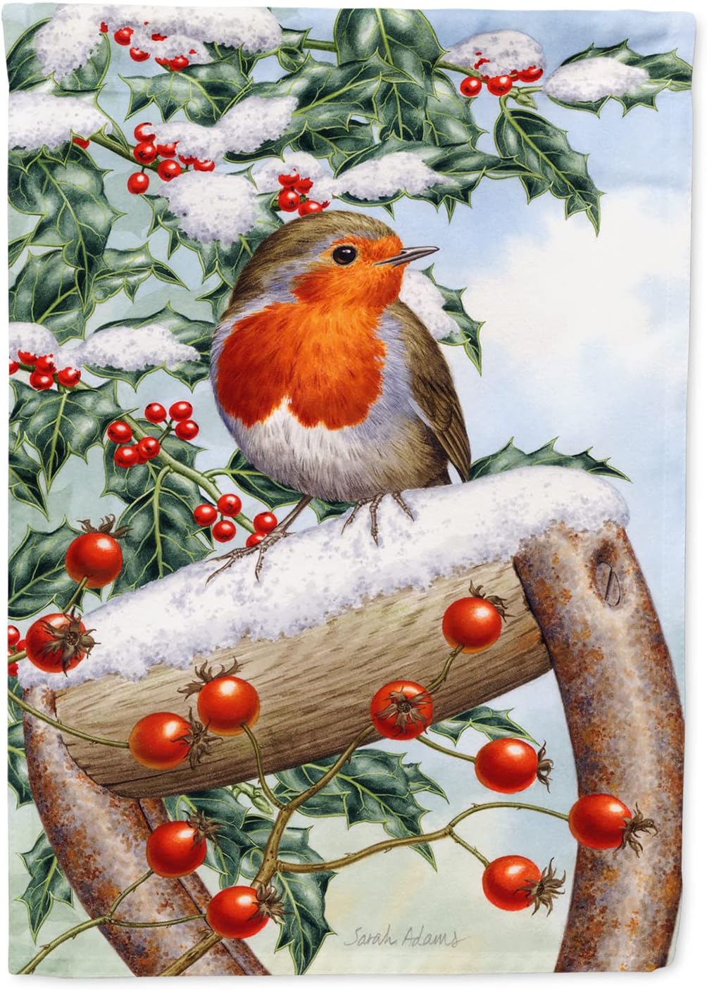 Caroline's Treasures ASA2077CHF European Garden Robin House Flag Large Porch Sleeve Pole Decorative Outside Yard Banner Artwork Wall Hanging, Polyester, House Size, Multicolor