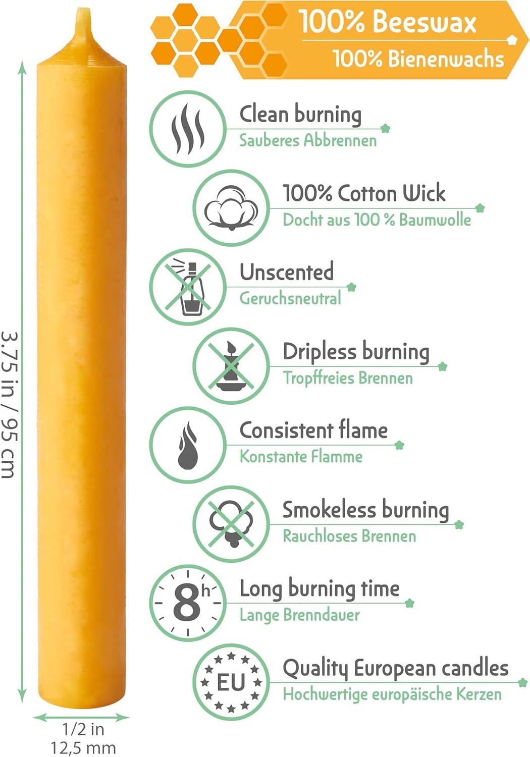 Eika Premium 100% Beeswax Tree Candles - Pack of 40 Honey Colored Natural Christmas Wax Candles for Pyramids, Carousels & Chimes - Made in Europe : Home & Kitchen