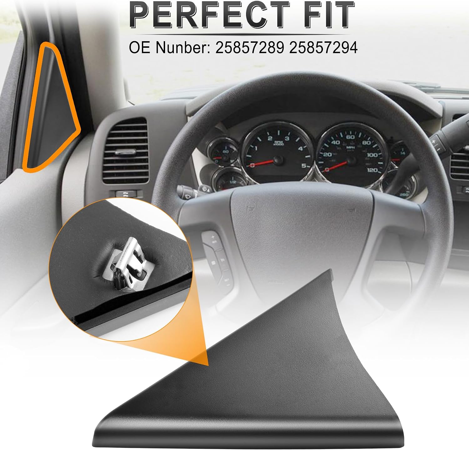 GaRhomxy Front Door Upper Trim Panel Triangle Cover Compatible with 2007-2014 Chevy Avalanche SuburbanTahoe Silverado, GMc Sierra Replaces 25857289 25857294 - Driver & Passenger Side