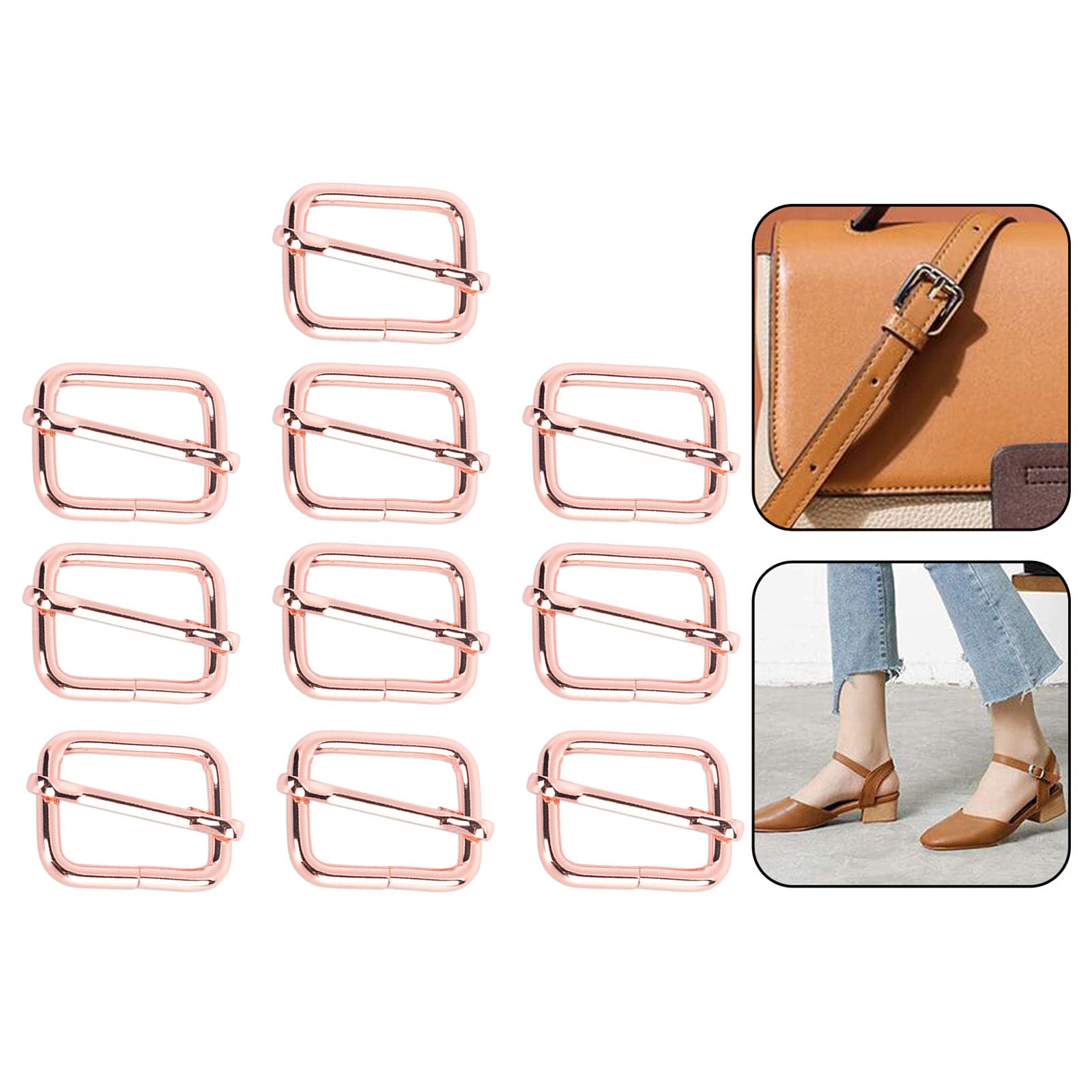 Sharplace 10 Pièces Boucles Métalliques Rectangle Or Rose 25x19mm - Ajusteurs De Sangle Pour Sacs Et Ceintures