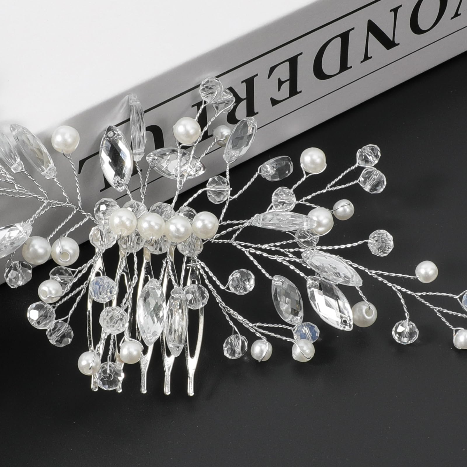 Haarkamm Hochzeit und 8 Stück Haarspange Perlen, Braut Haarschmuck Hochzeit Silber, Kristall Haarschmuck Blumen, Brautschmuck Haare, Haarnadeln Hochzeit