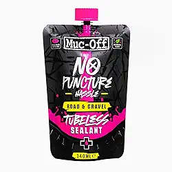 Selante sem câmara Muc Off No Puncture Hassle Road & Cascalho, 140 ml - Selante de pneu sem câmara para reparo de perfuração de bicicleta - Selante de pneu de bicicleta durável para estrada, cascalho,