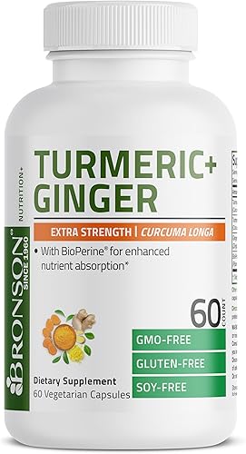 Miniatura 5 de Bronson Cúrcuma + jengibre extra fuerte apoyo para la salud y la digestión de las articulaciones con BioPerine, sin OMG, 60 cápsulas vegetarianas