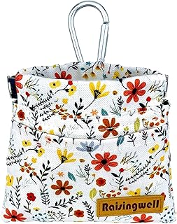 Raisingwell Dog Treat Pouch, Small Cotton Pocket Sized Training Holder, Hand Free Walking Funny Bag with Carabiner, Self-Closing Pet Feed Snack Reward, Behavior Aids for Puppy Travel or Outdoor Use