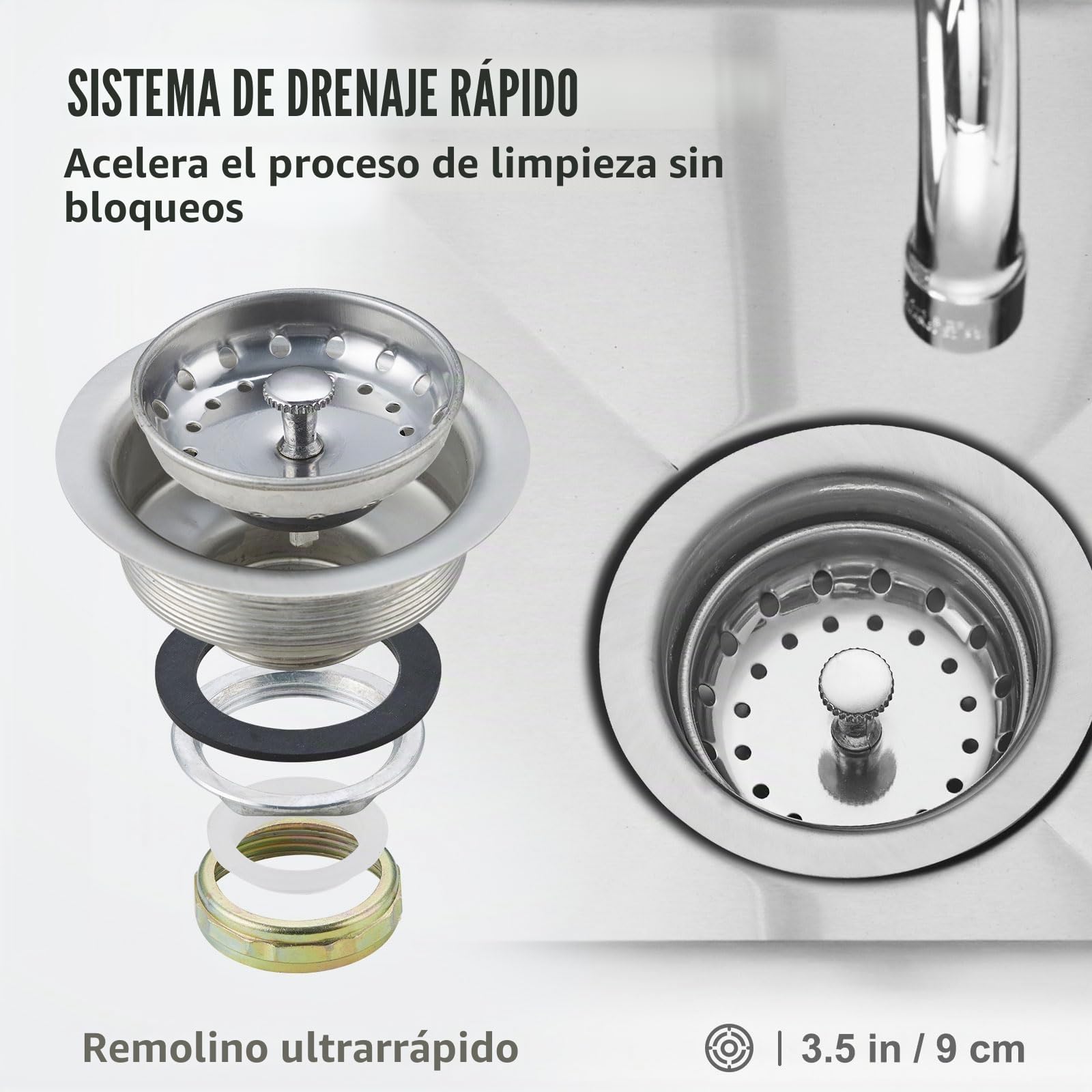 VEVOR Fregadero de Acero Inoxidable, Fregadero de Pedestal Pequeño de 1 Seno, 38x38 cm con Grifo y Patas, Fregadero Comercial para Garaje, Restaurante, Cocina, Lavadero