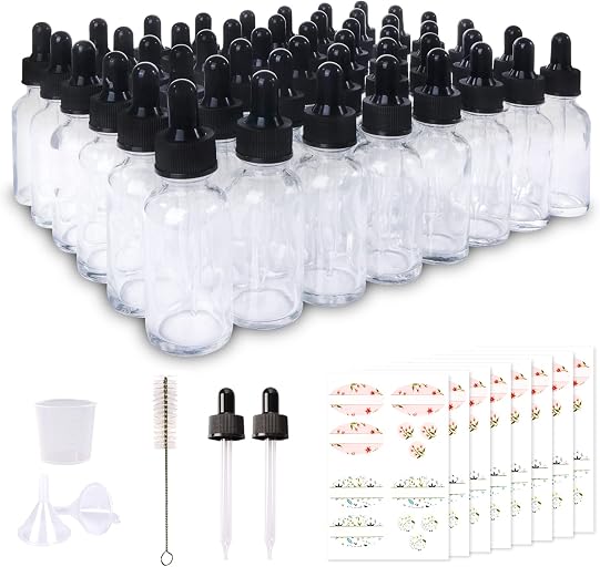 48 Pack 1oz Clear Glass Bottles with Glass Eye Droppers | for Essential Oils, Perfumes & Lab Chemicals