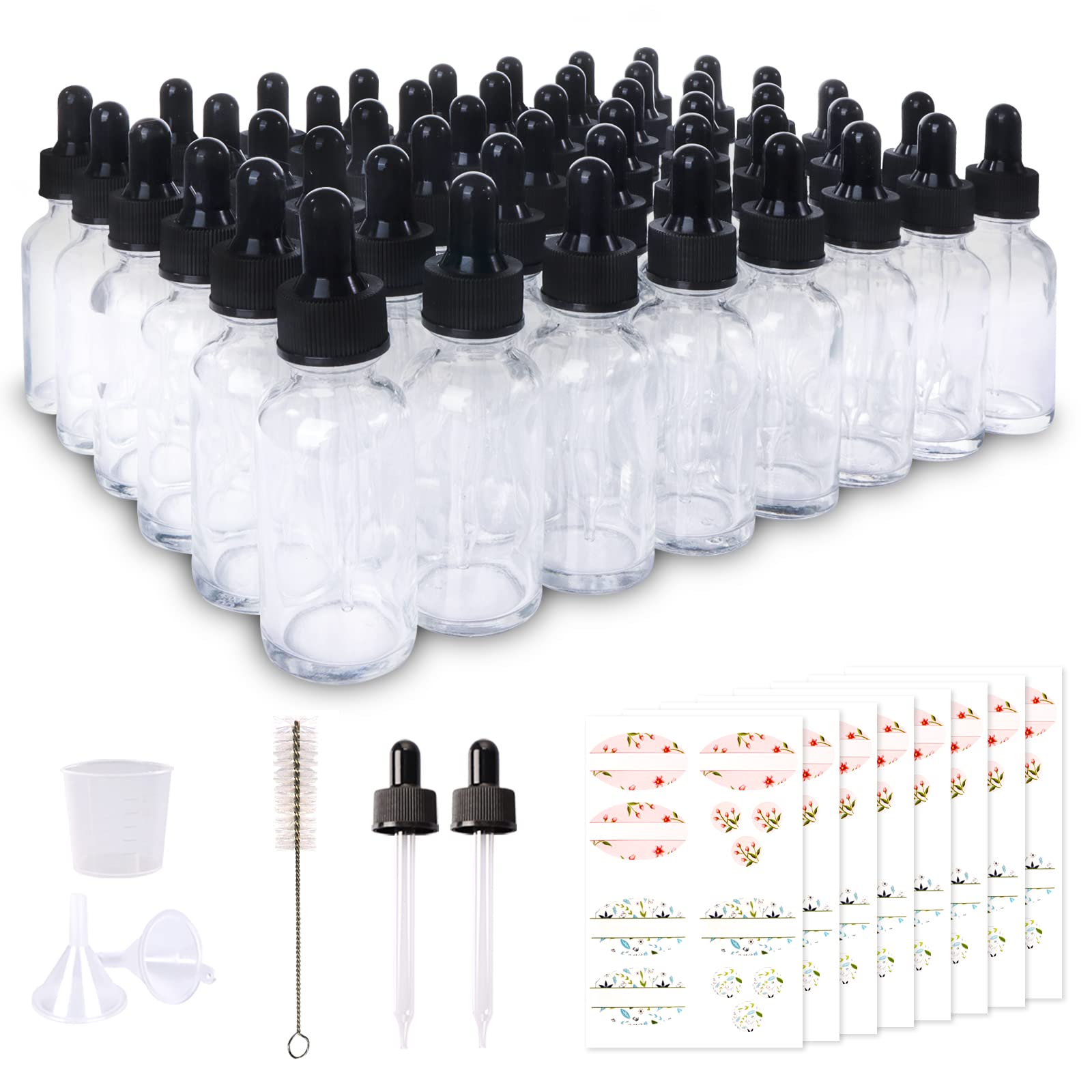 Comrzor 48 Pack 1oz Clear Glass Bottles with Glass Eye Droppers